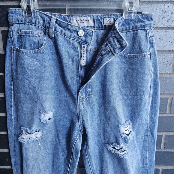 💫NWT Lucky Brand Women's Blue Distressed Cotton Mom Jeans Size 8 / 29 Regular - Picture 4 of 12